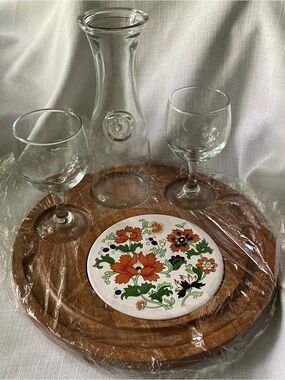 1970's Vintage Dolphin 'Olympus' Pattern 12" Round Wine & Cheese Server Set!